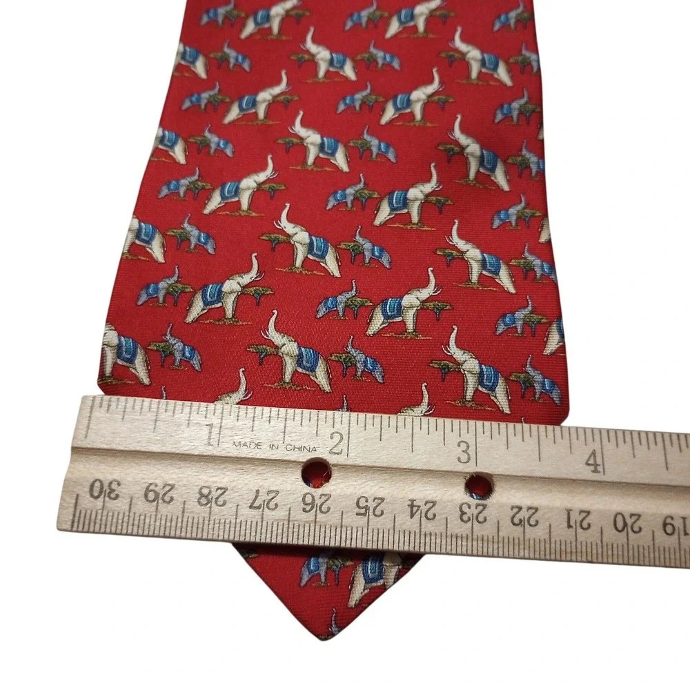 Fumagalli's Red Silk Elephant Pattern Necktie Hand Made in Spain Mens Tie